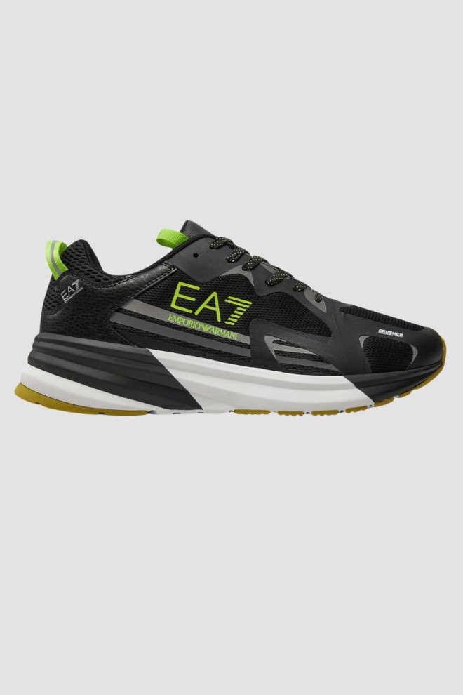 EA7 Black sneakers with green logo