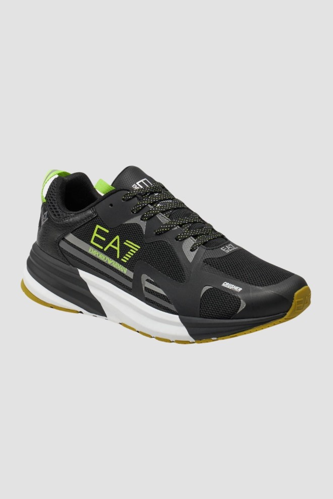 EA7 Black sneakers with green logo