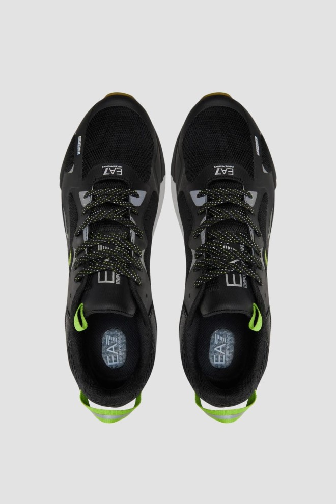 EA7 Black sneakers with green logo