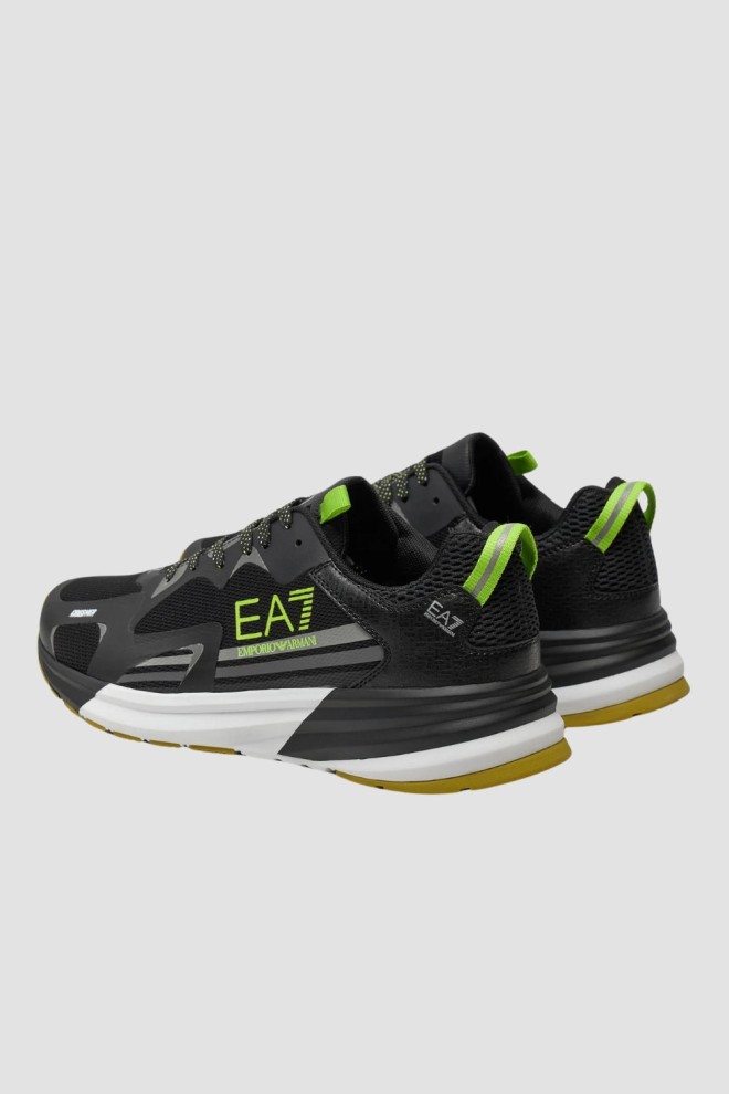 EA7 Black sneakers with green logo