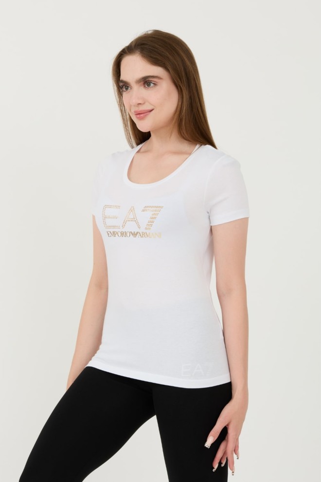 EA7 Biały t-shirt z cyrkoniami