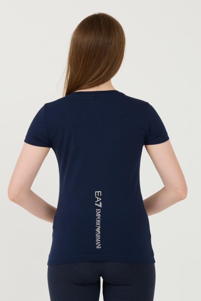 EA7 Granatowy t-shirt ze srebrnym logo