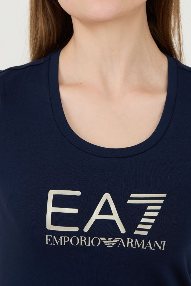 EA7 Granatowy t-shirt ze srebrnym logo