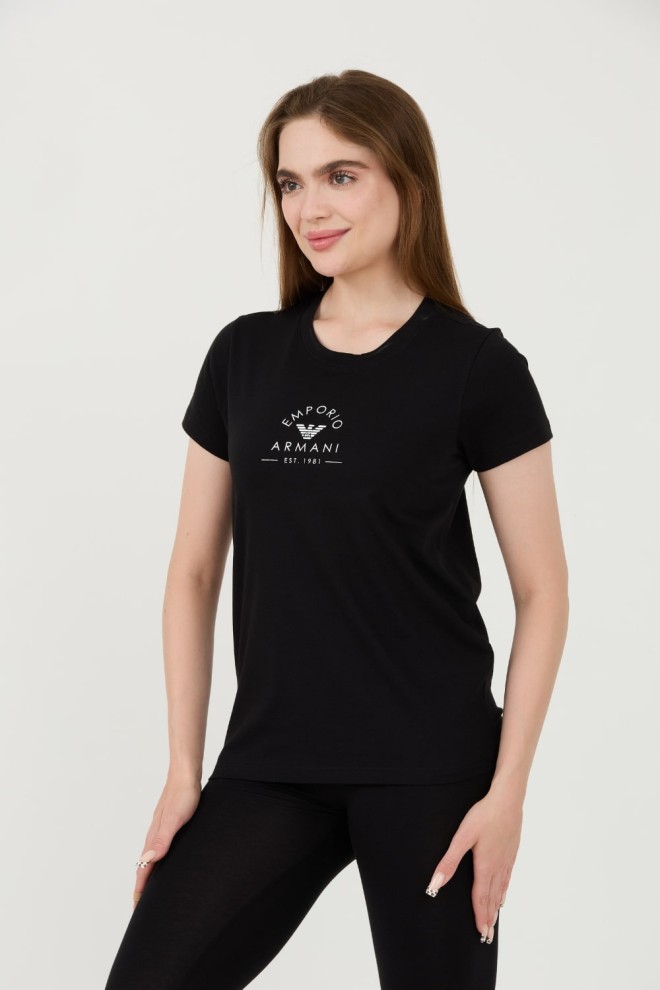 EMPORIO ARMANI Tricou negru pentru femei Uni Logo Printe