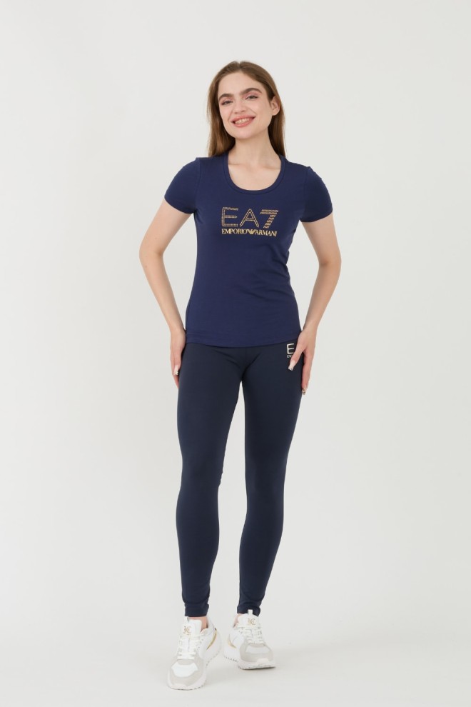 EA7 Tricou albastru marin pentru femei cu zirconii