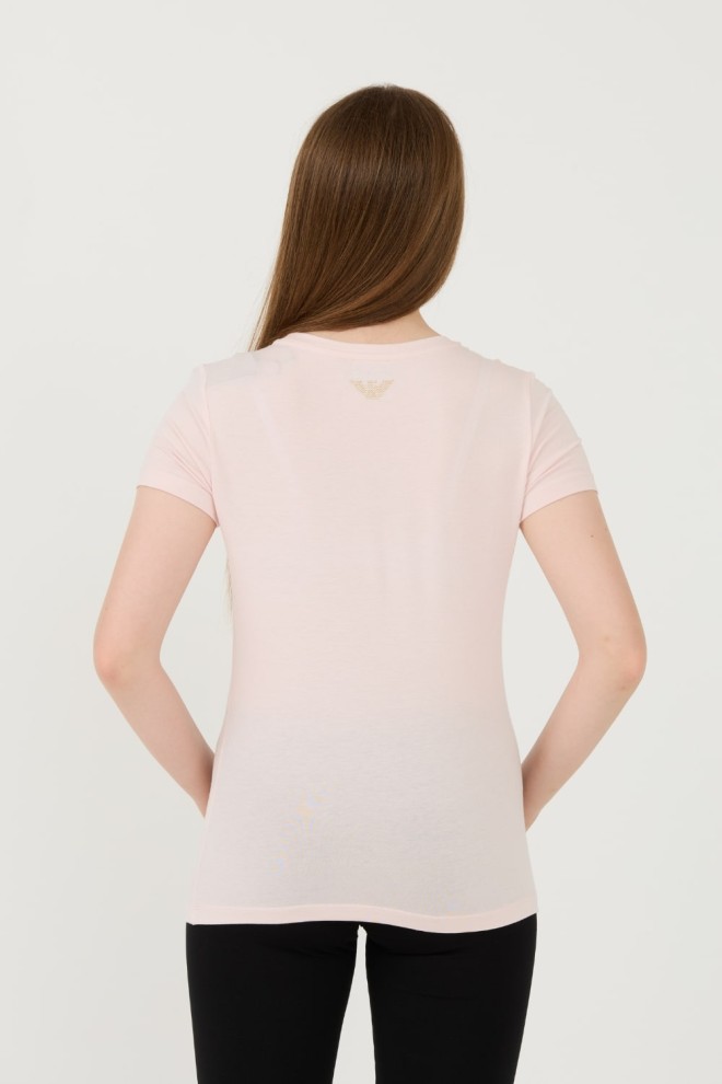 EA7 Tricou roz pentru femei cu zirconii