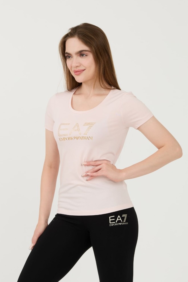 EA7 Tricou roz pentru femei cu zirconii
