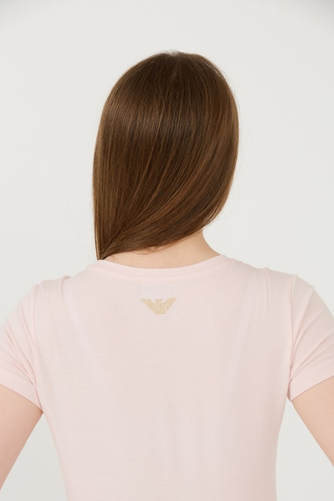 EA7 Tricou roz pentru femei cu zirconii