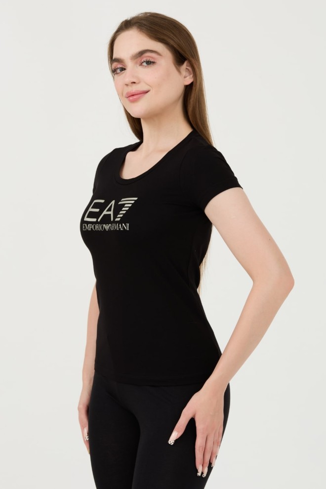 EA7 Czarny t-shirt ze srebrnym logo