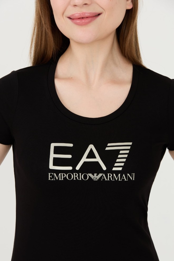 EA7 Czarny t-shirt ze srebrnym logo