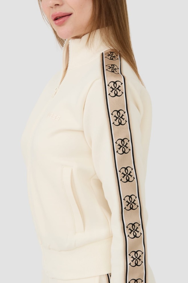 Hanorac cu fermoar complet GUESS Britney bej pentru femei