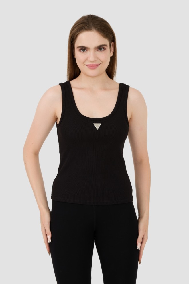 GUESS Czarny top Ribbed Knit Tank