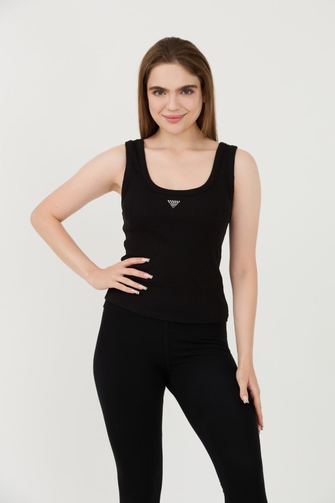 GUESS Black Triangle Bling Rib Tank Top