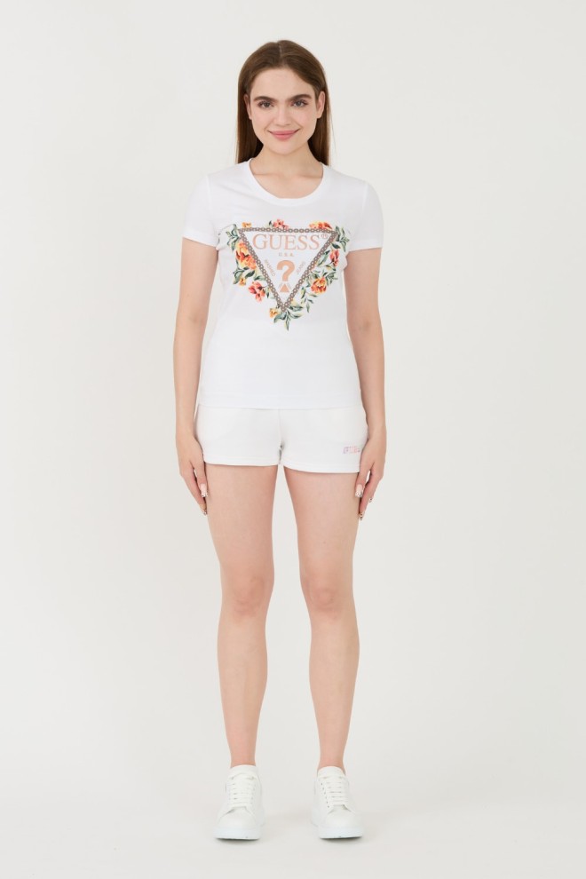 GUESS Biały t-shirt Triangle Flowers