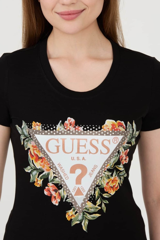 GUESS Black Triangle Flowers t-shirt