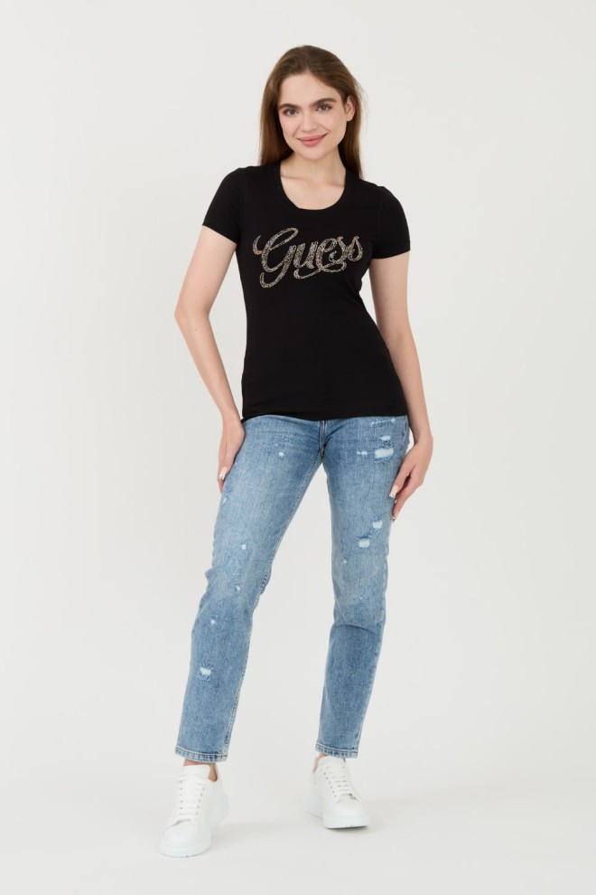GUESS Tricou negru Script pentru femei
