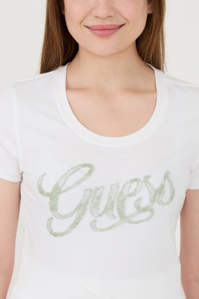 GUESS Tricou alb Script pentru femei