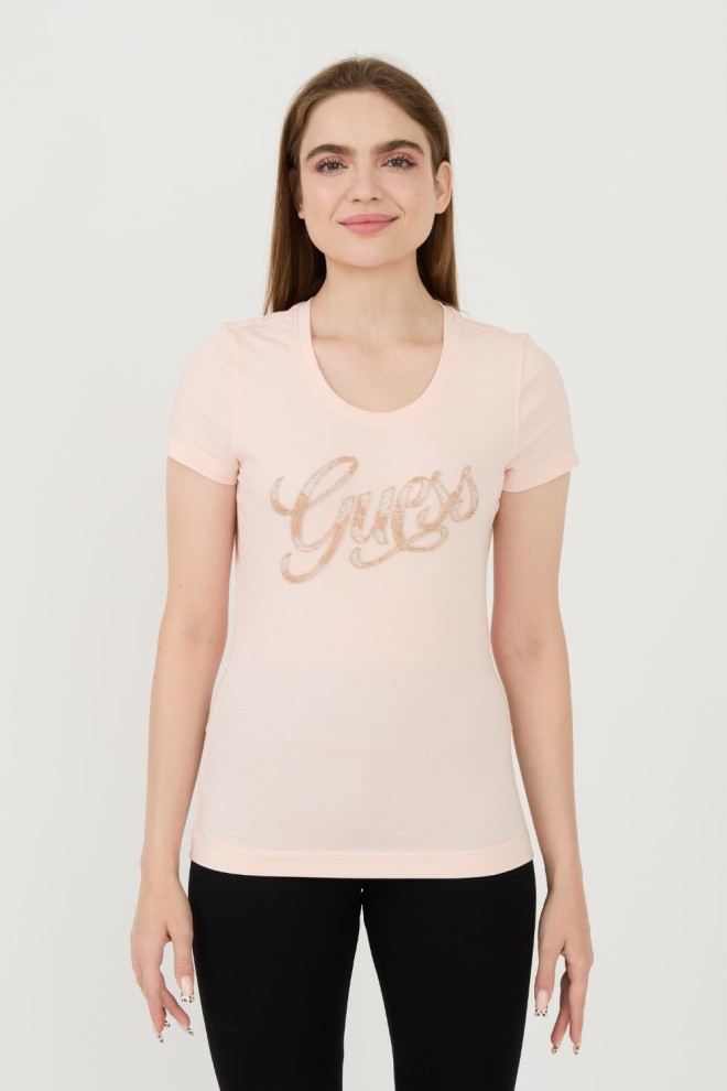 GUESS Różowy t-shirt Script