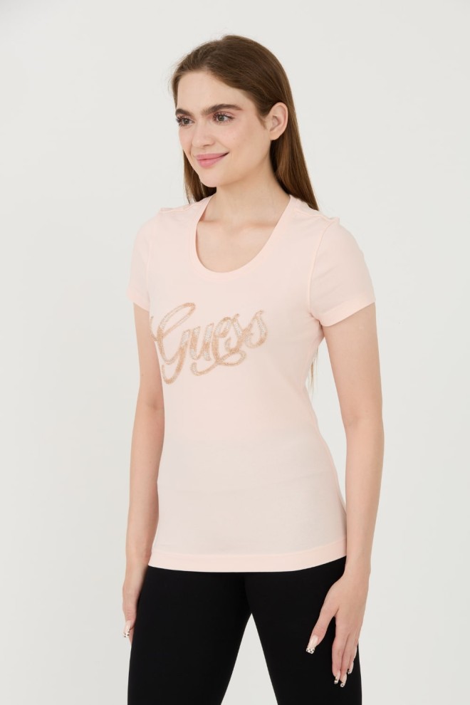 GUESS Różowy t-shirt Script