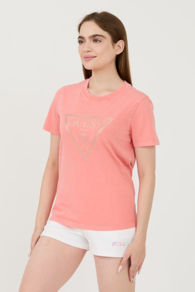 Tricou din bumbac cu logo-ul vintage pentru femei GUESS Pink