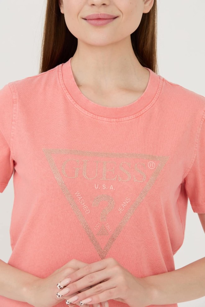 Tricou din bumbac cu logo-ul vintage pentru femei GUESS Pink