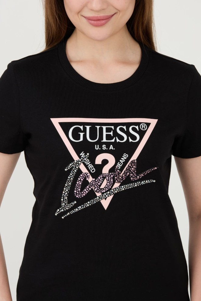 GUESS Negru Femei bumbac Icon Tee