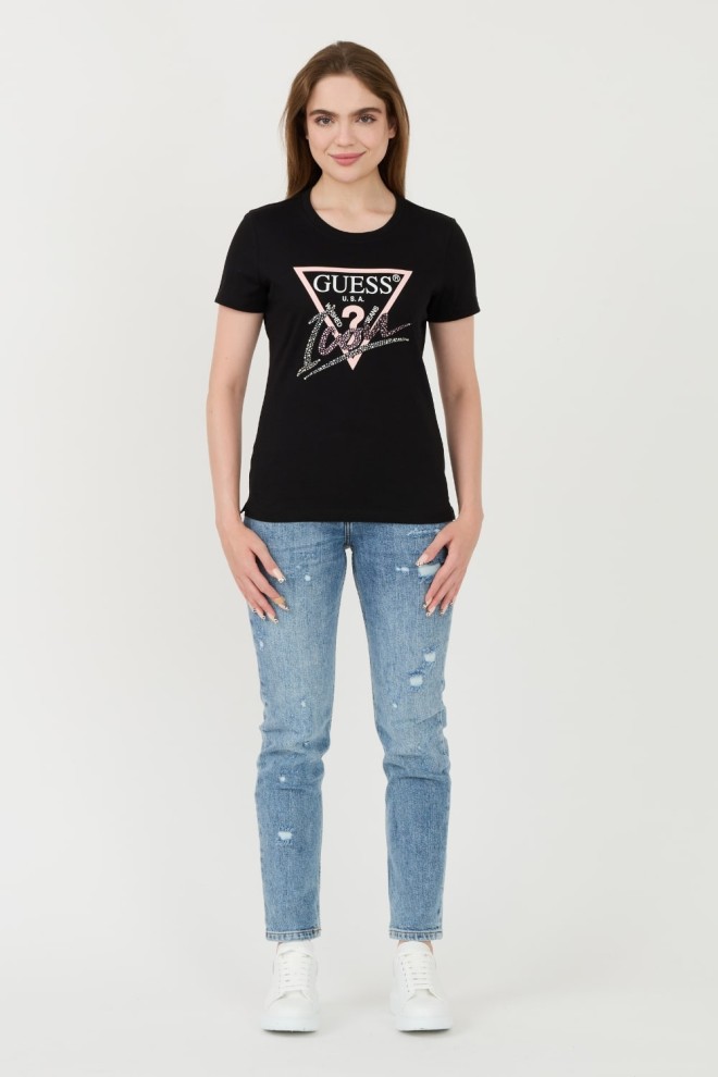 GUESS Negru Femei bumbac Icon Tee