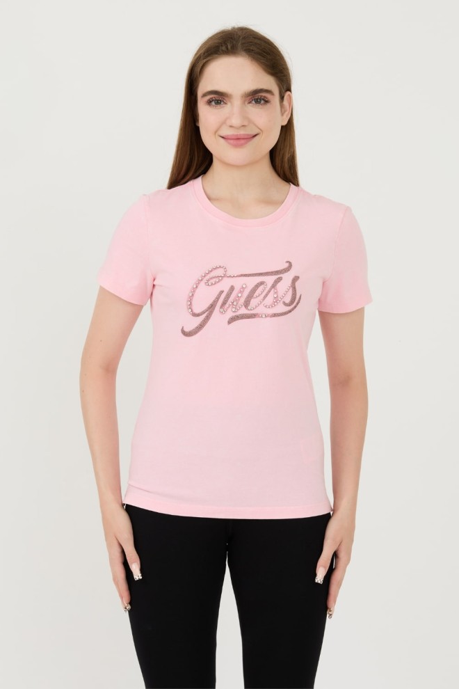 GUESS Różowy t-shirt Stones&embro Tee