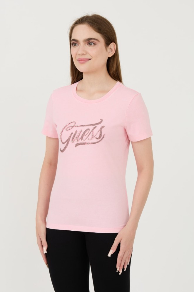 GUESS Różowy t-shirt Stones&embro Tee