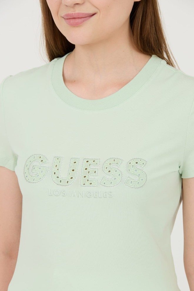 GUESS Ziełony t-shirt Sangallo Tee