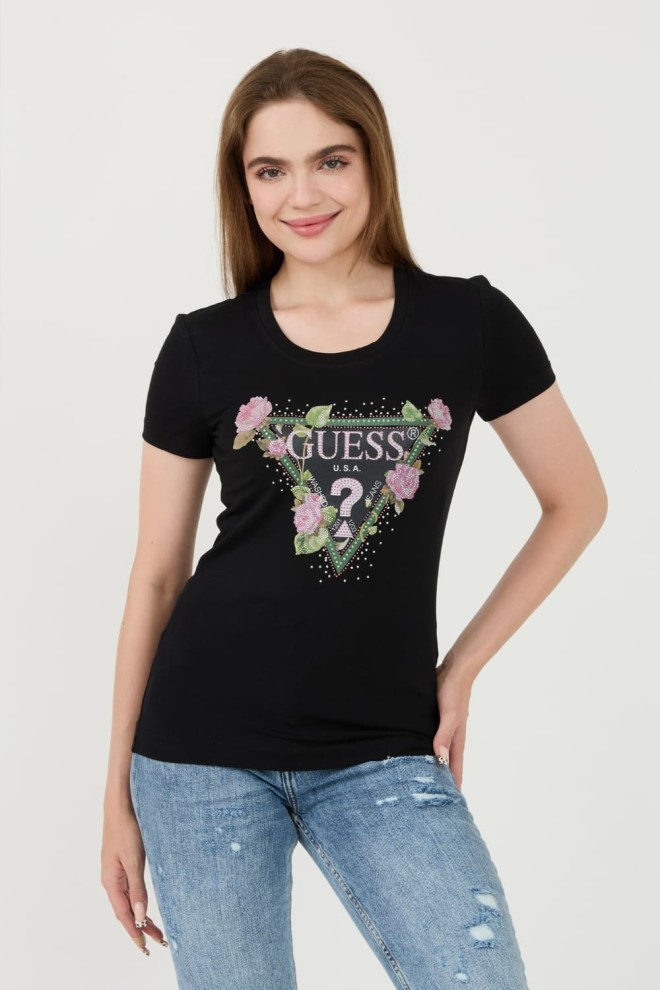 GUESS Black Floral Triangle Tee