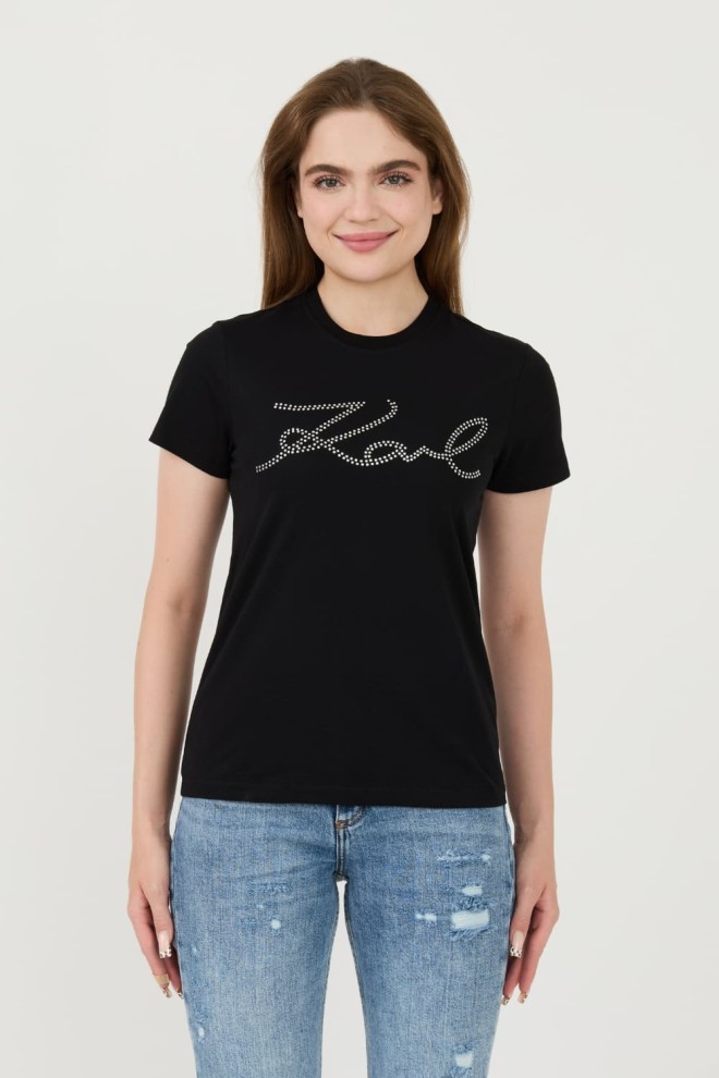 KARL LAGERFELD Black Rhinestone Logo t-shirt