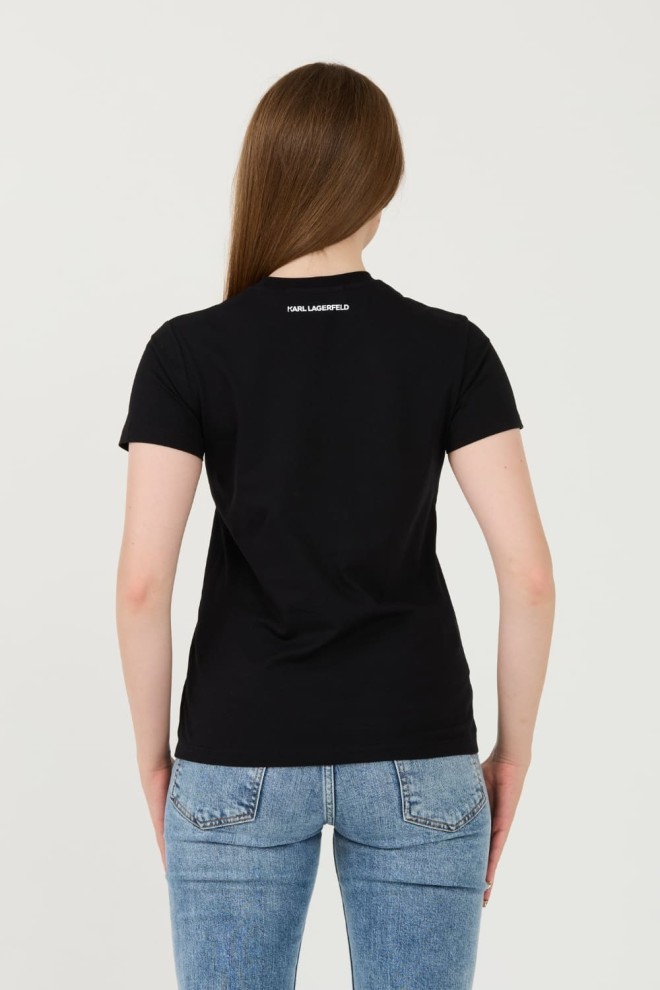 KARL LAGERFELD Tricou negru pentru femei cu logo-ul Rhinestone