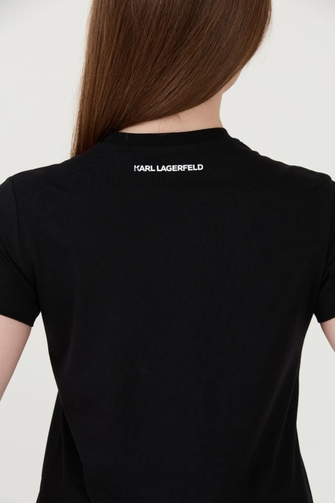 KARL LAGERFELD Tricou negru pentru femei cu logo-ul Rhinestone