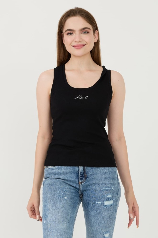 KARL LAGERFELD Black Logo Rib Tank Top