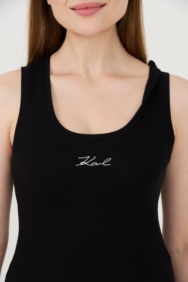 KARL LAGERFELD Black Logo Rib Tank Top