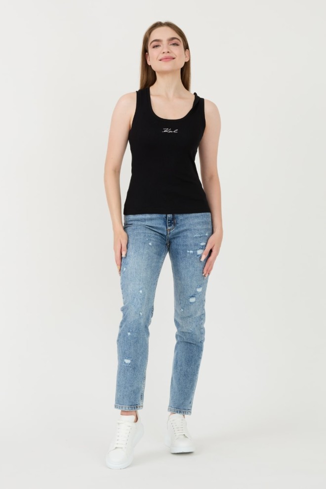 KARL LAGERFELD Black Logo Rib Tank Top