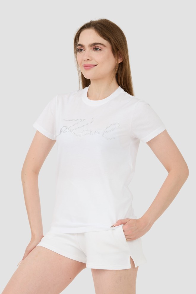 KARL LAGERFELD Tricou Rhinestone Logo alb pentru femei