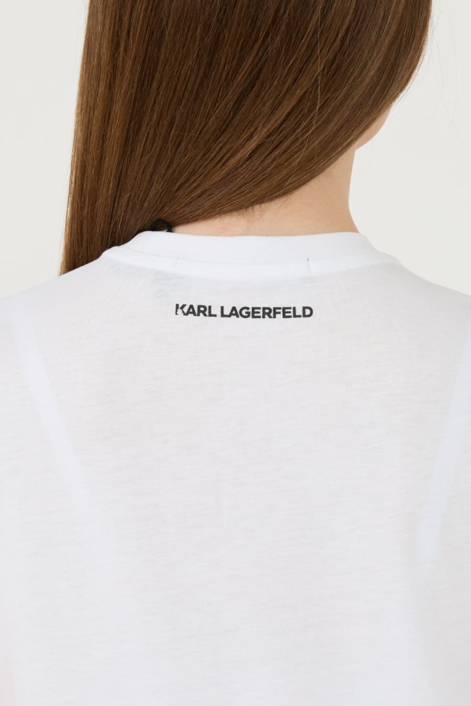 KARL LAGERFELD Biały t-shirt Rhinestone Logo