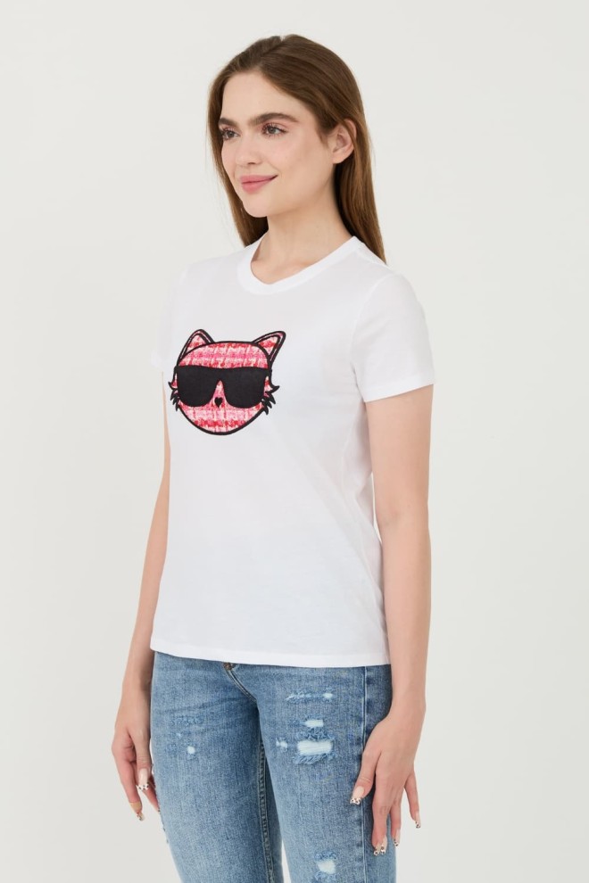 KARL LAGERFELD Biały t-shirt Boucle Choupette