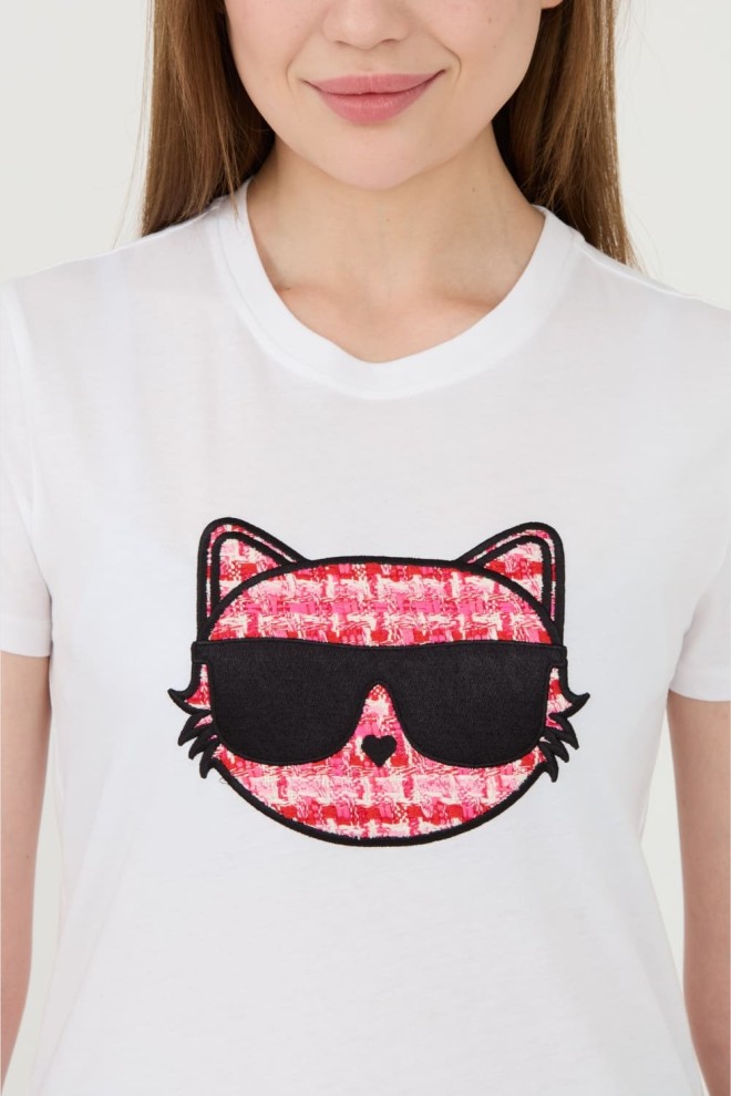 KARL LAGERFELD Biały t-shirt Boucle Choupette