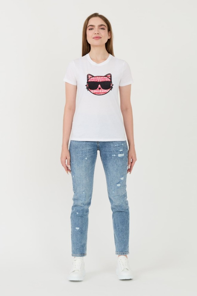 KARL LAGERFELD Biały t-shirt Boucle Choupette