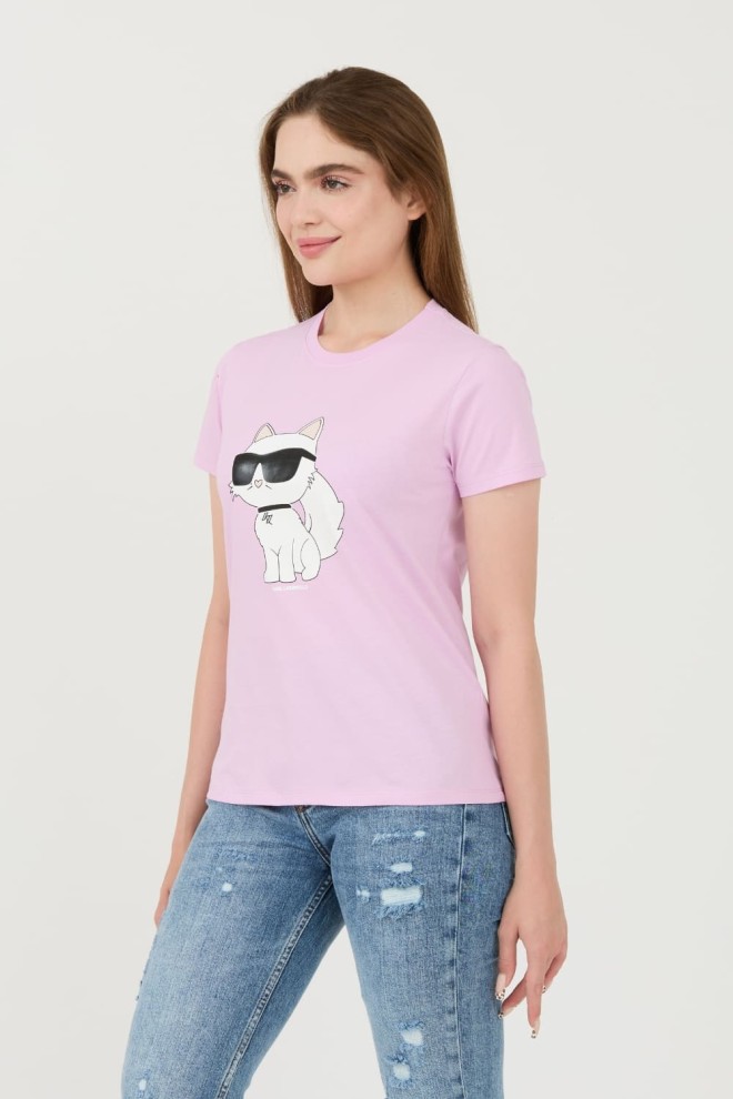 Tricou pentru femei KARL LAGERFELD Lavender Iconic 2.0 Choupette