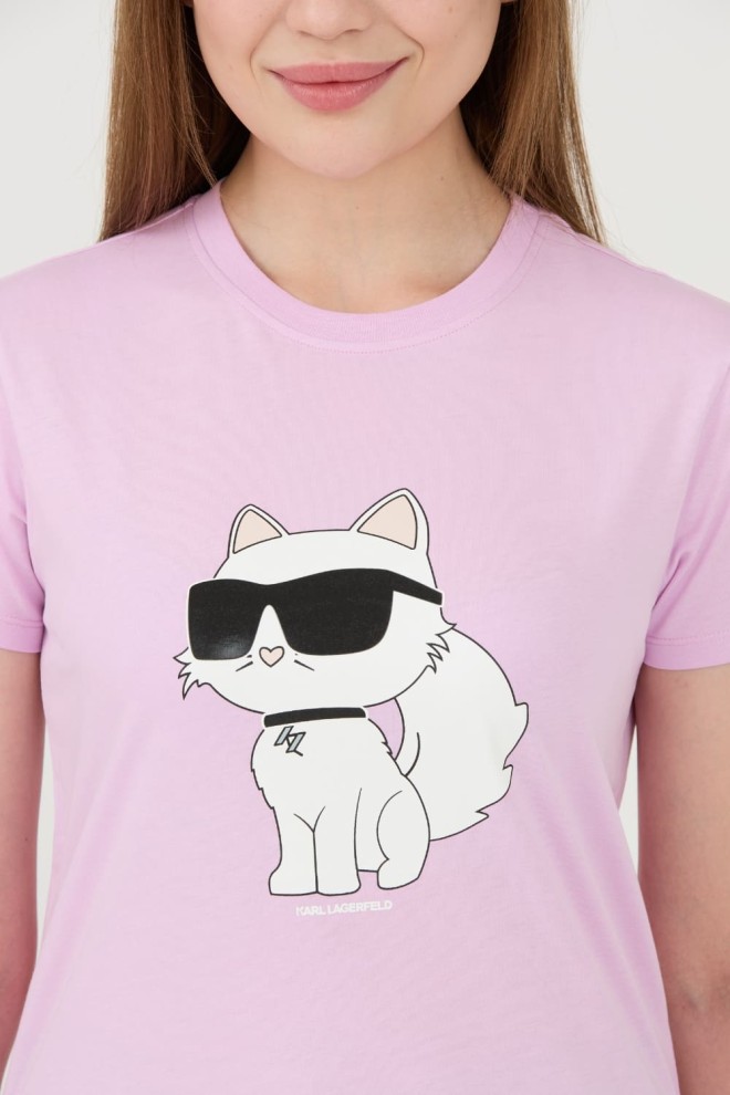 Tricou pentru femei KARL LAGERFELD Lavender Iconic 2.0 Choupette