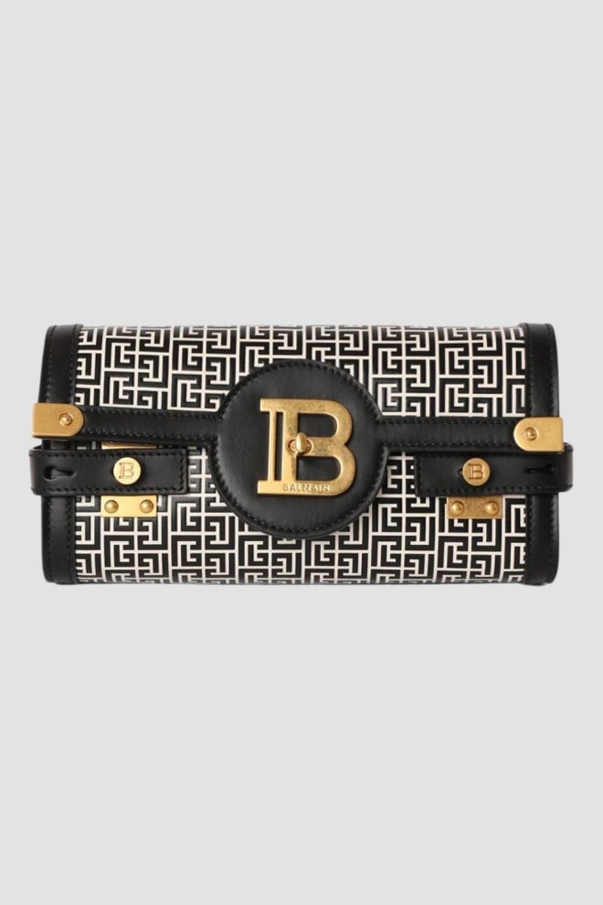 BALMAIN Чорно-біла сумка B-buzz Pouch 23-cuir Emb Pb