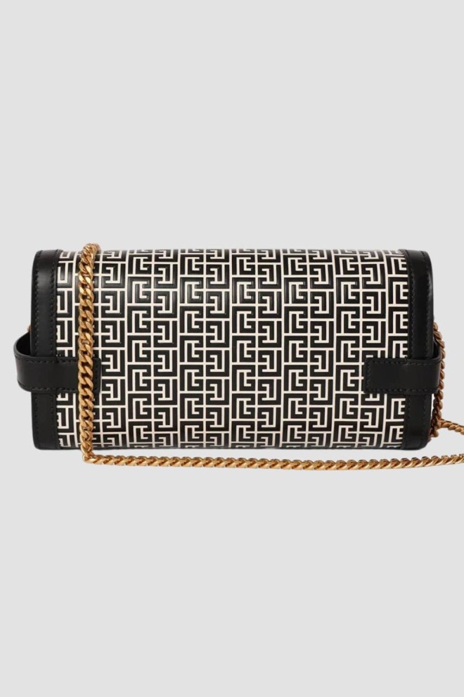 BALMAIN Negru și alb B-buzz Pouch 23-cuir Emb Pb sac