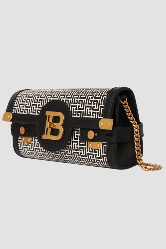 BALMAIN Чорно-біла сумка B-buzz Pouch 23-cuir Emb Pb