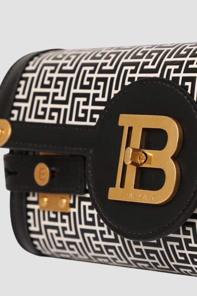 BALMAIN Negru și alb B-buzz Pouch 23-cuir Emb Pb sac