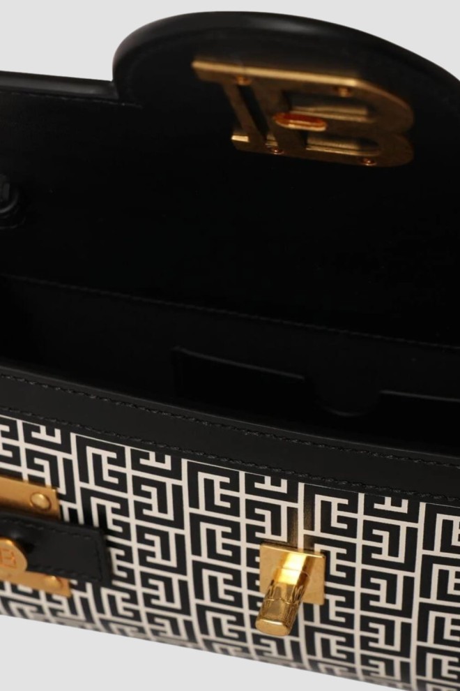 BALMAIN Negru și alb B-buzz Pouch 23-cuir Emb Pb sac