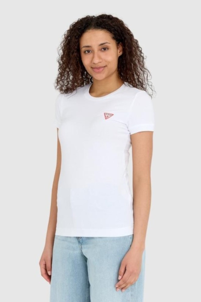 GUESS Mini Triangle Tee din bumbac alb pentru femei